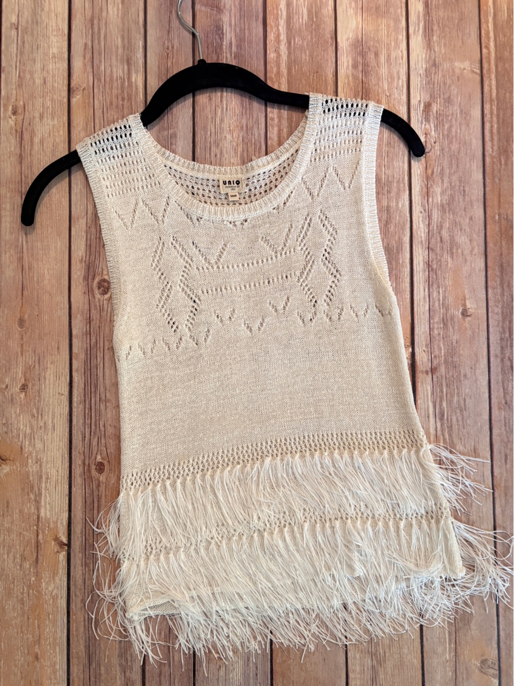 Lightweight white boho Fringe Knit Top